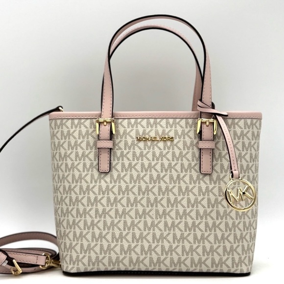 Michael Kors Jet Set Travel Extra-Small Logo Top-Zip lote Bag Powder Blush Multi - Picture 2 of 9
